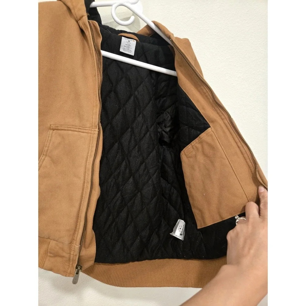 Carhartt Hooded Jacket Youth Boys M (10-12) Brown Quilt Lined Duck Canvas